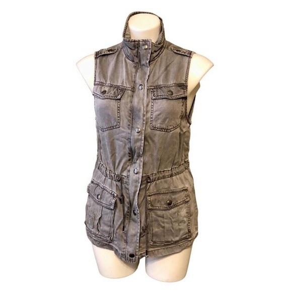 Max Jeans Jackets & Blazers - Max Jeans Utility Vest Small Gray 4 Pockets Full Zip w/ Snaps Adjustable Waist